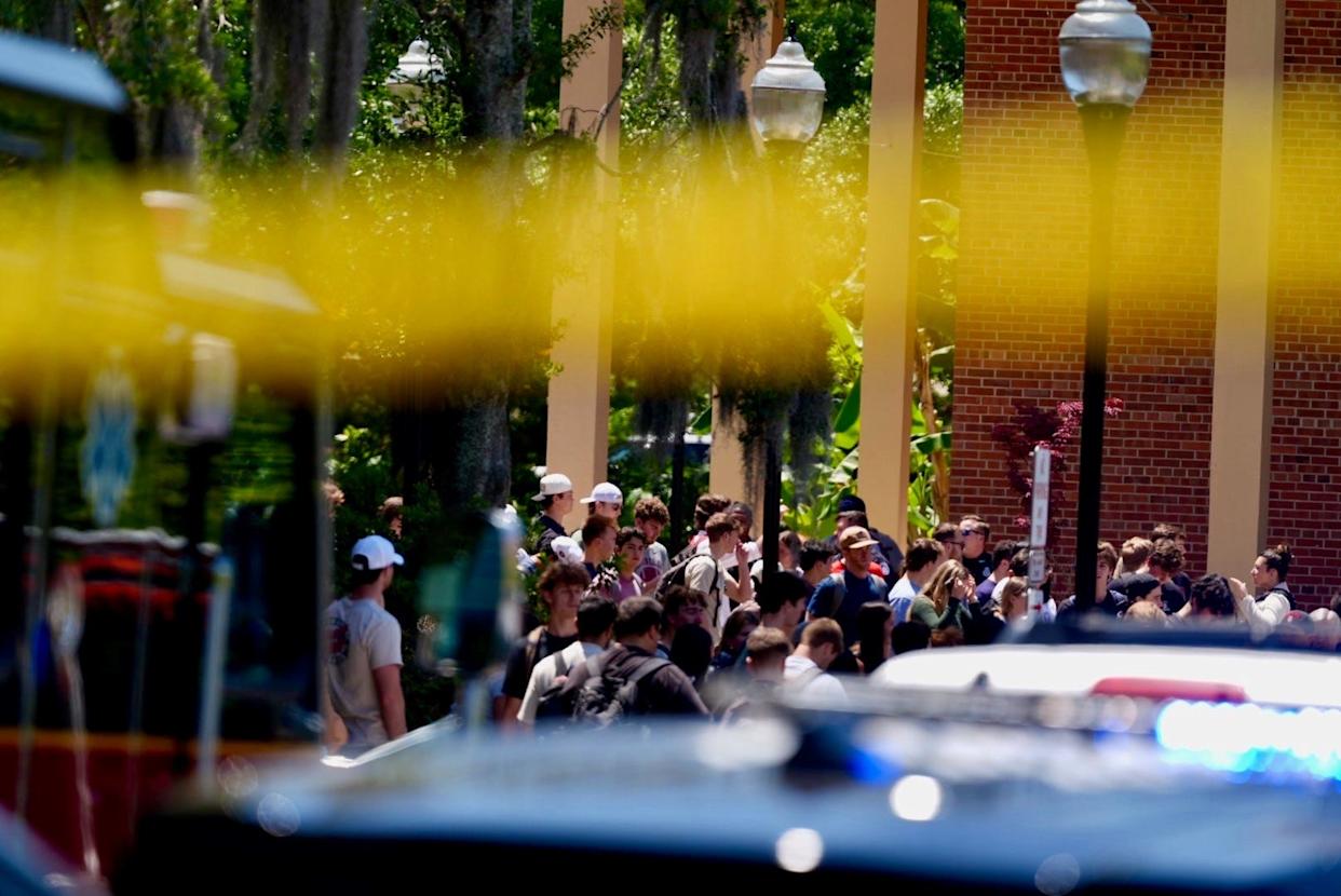 Evacuees on FSU campus after a mass shooting occurred Thursday.