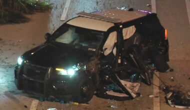 Hollywood police cruiser heavily damaged in violent crash overnight