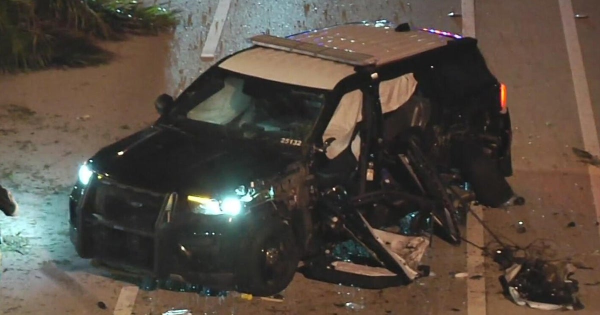 Hollywood police cruiser heavily damaged in violent crash overnight