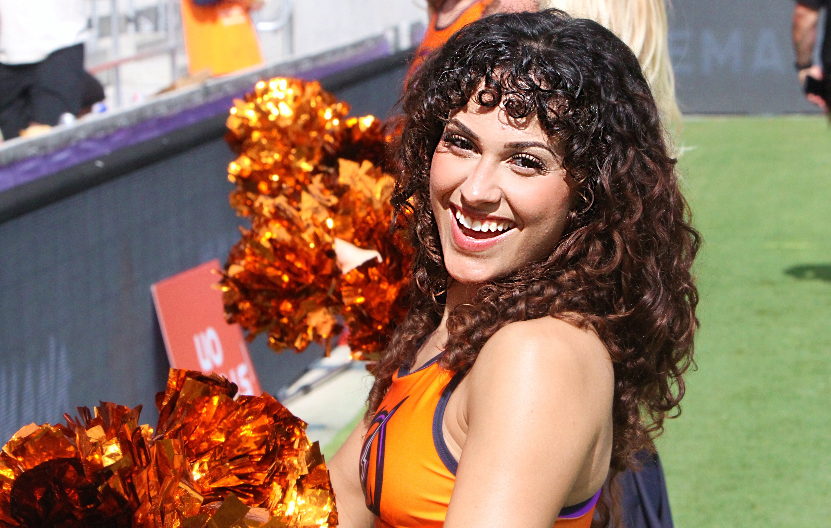 A member of the Orlando Storm Surge dance team shows...