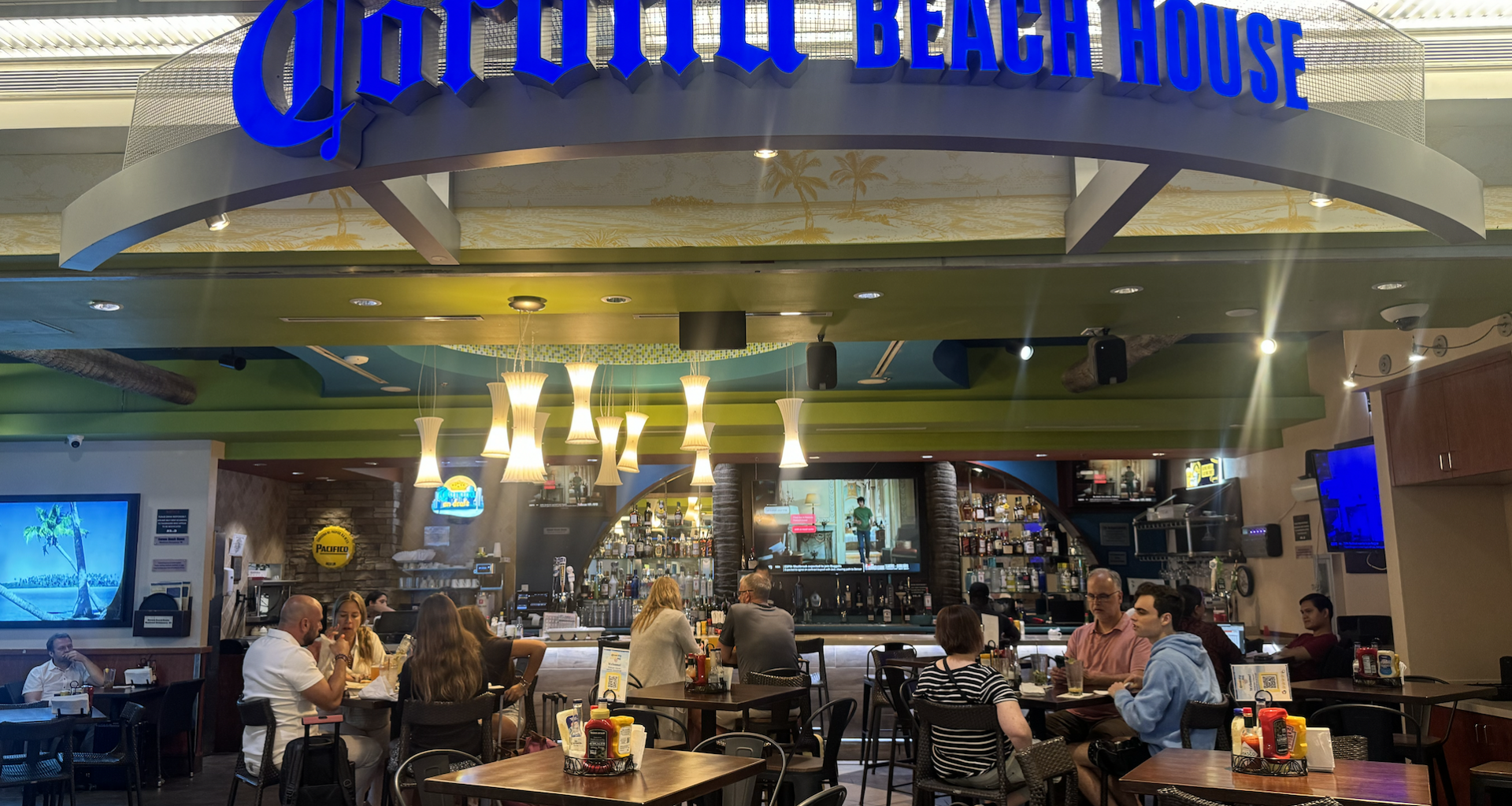 a dining room and a bar