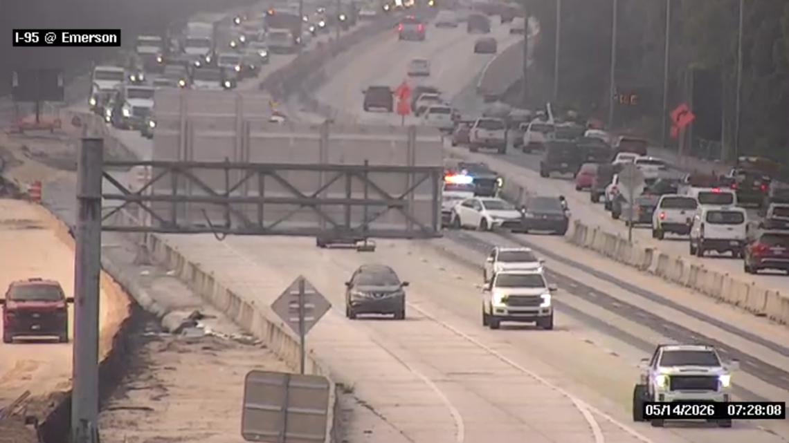 Lanes reopened on I-95 North at Emerson Street after crash Thursday morning
