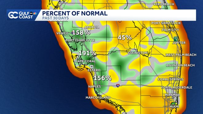 30-Day Percent of Normal Rainfall 30-day percent of normal rainfall