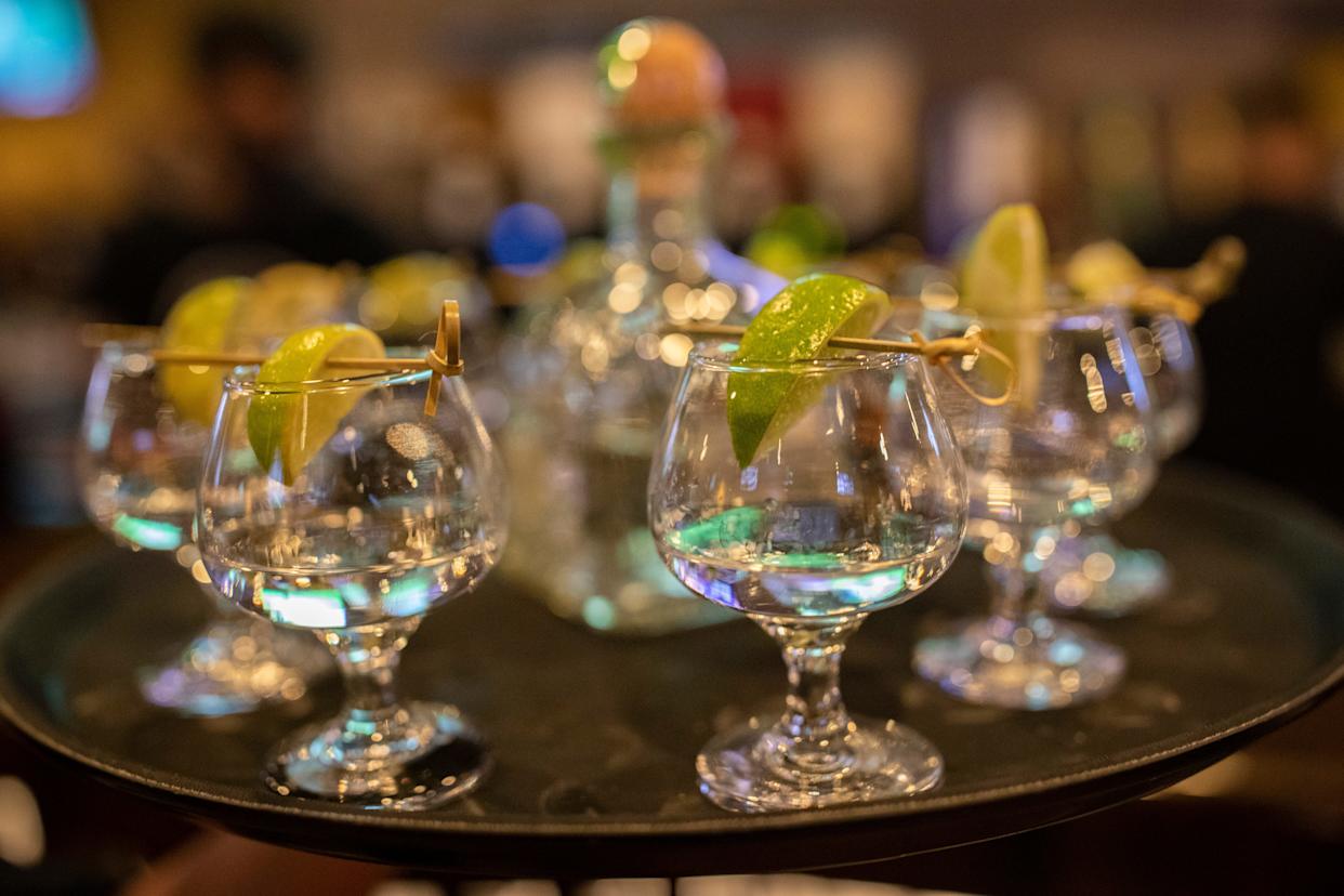 Alcoholic beverages are prepared for guests during the grand opening of Casa Grande Margaritas and Cocinero on Wednesday, March 3, 2021.