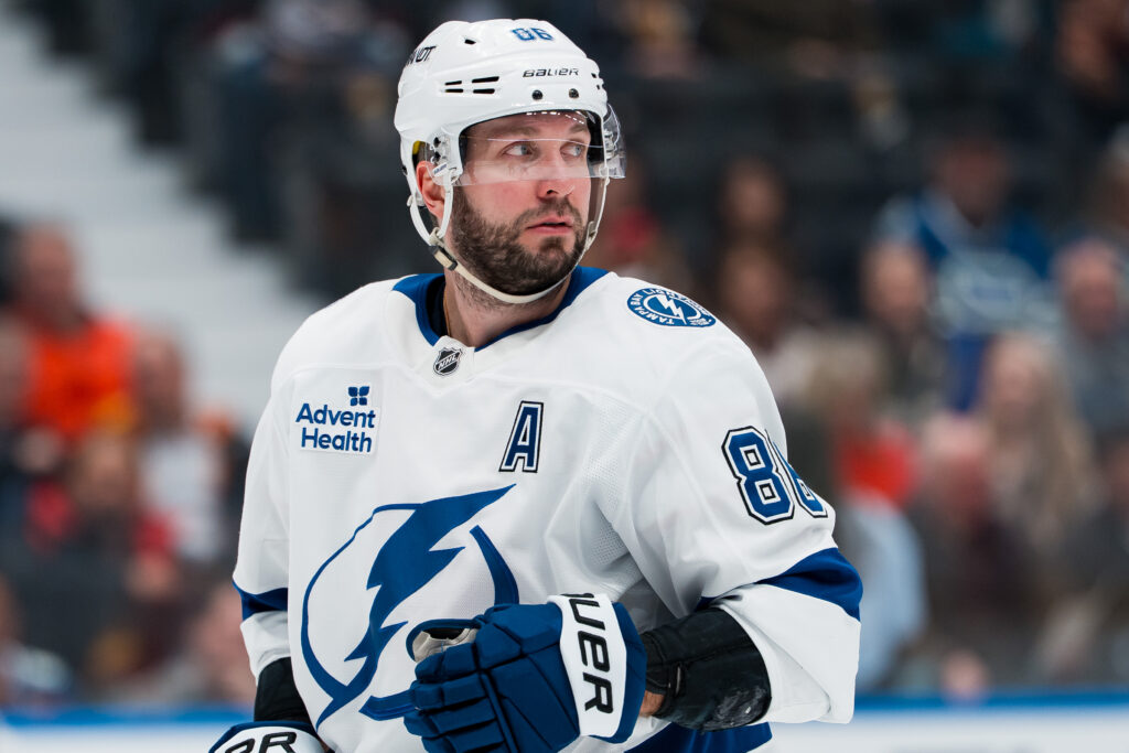 Tampa Bay Lightning forward Nikita Kucherov (86) during a stop in play at Rogers Arena.