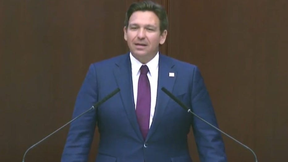 Pictured: Gov. Ron DeSantis delivers the State of the State address to the Florida Legislature on March 4, 2025.