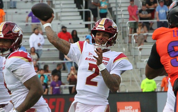 Former Orlando Storm quarterback Dorian Thompson-Robinson returned to Orlando with the Birmingham Stallions on Sunday and defeated his old team 20-17. (Chris Hays/Orlando Sentinel)