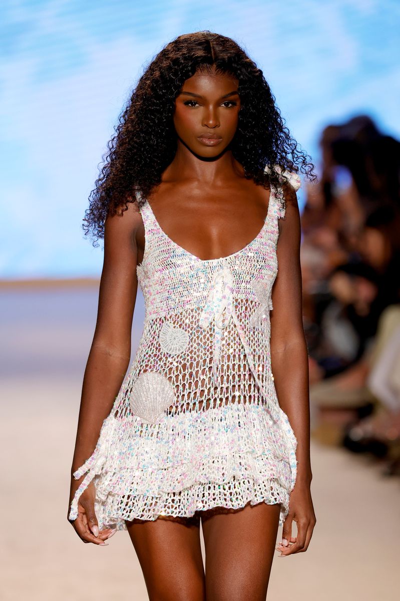 Textured swimwear added visual interest while maintaining an effortless summer aesthetic.