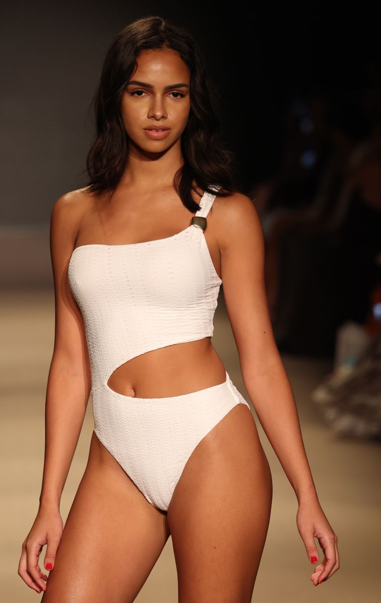 A cutout one-piece swimsuit showcased one of the most prominent trends seen throughout Miami Swim Week 2026.