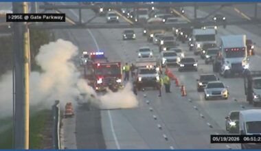 Traffic Alert: Reported lane closures after vehicle fire on I-295 South near Gate Parkway
