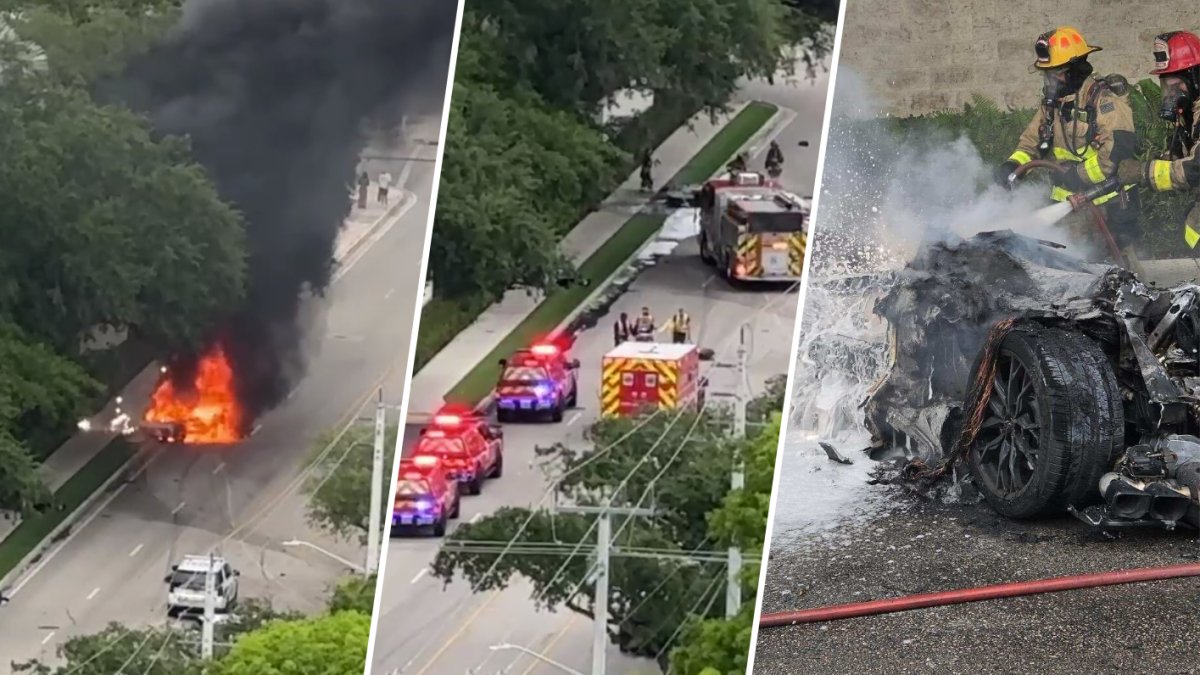 Car bursts into flames after hitting tree in Fort Lauderdale; 2 injured, fire rescue says – NBC 6 South Florida