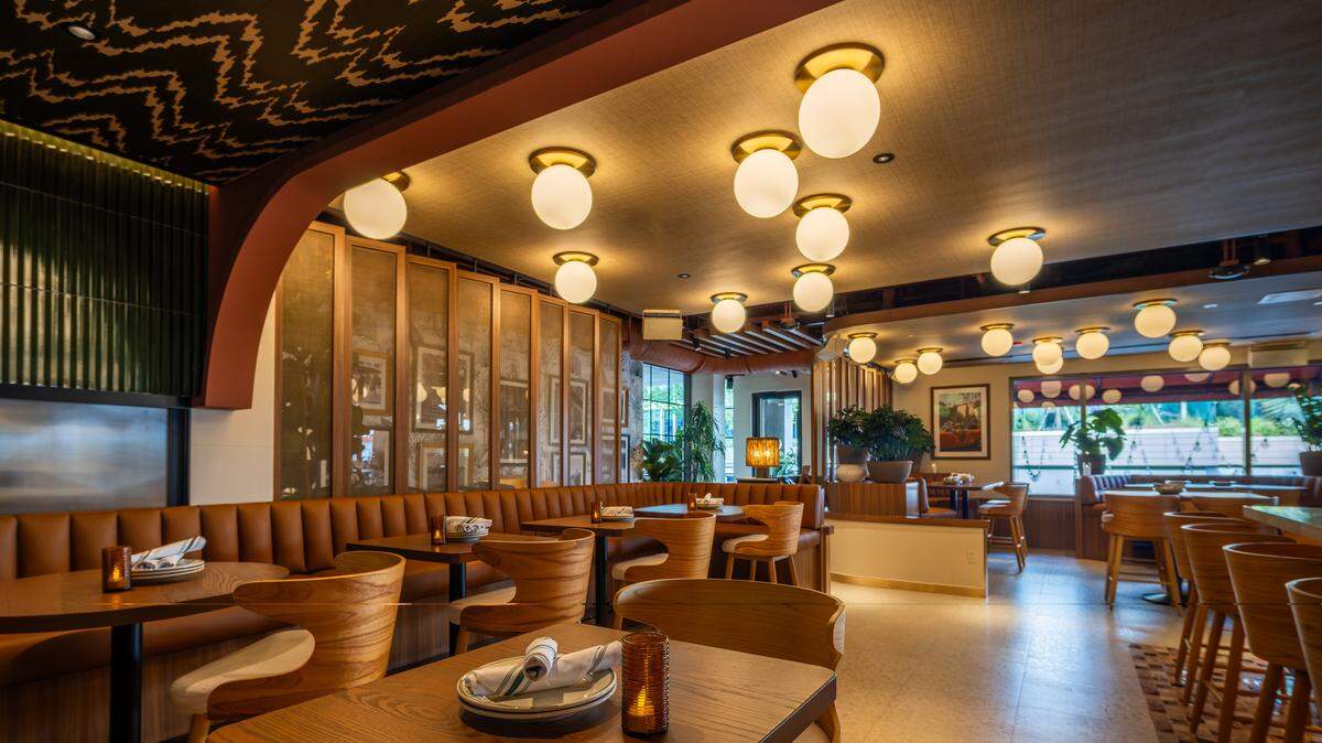 The dining room at Grand Public Kitchen + Bar in Coconut Grove, in the former space of The Key Club. The dining room at Grand Public Kitchen + Bar in Coconut Grove, in the former space of The Key Club.