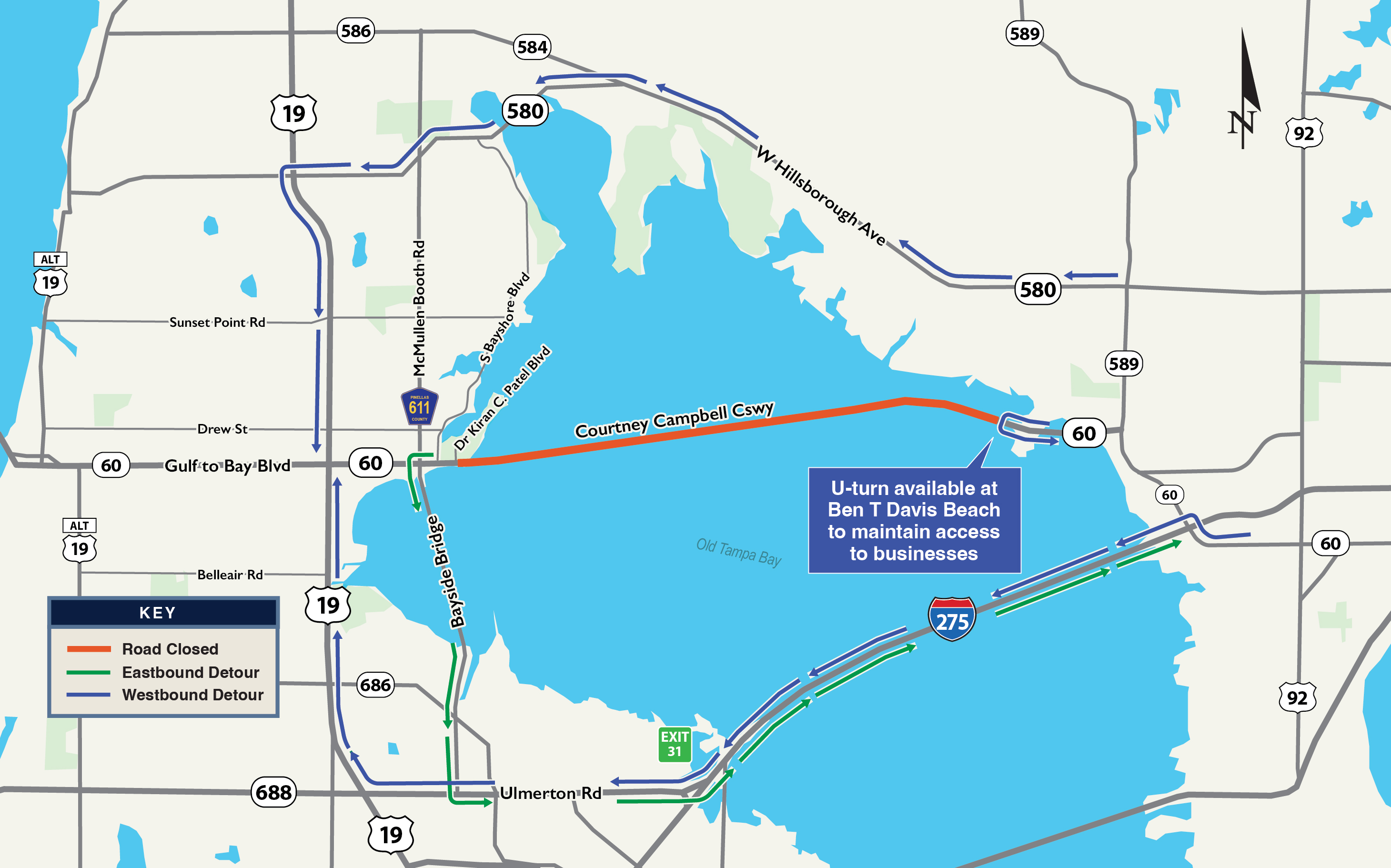 Full SR 60 closure Detour Map