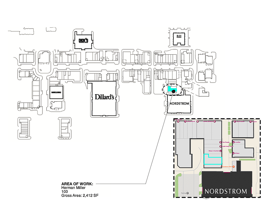 The city is reviewing a permit application for Herman Miller in 2,412 square feet at 4818 River City Drive, Unit 103, in what appears to be part of the closed Disney Store. The city is reviewing a permit application for Herman Miller in 2,412 square feet at 4818 River City Drive, Unit 103, in what appears to be part of the closed Disney Store.