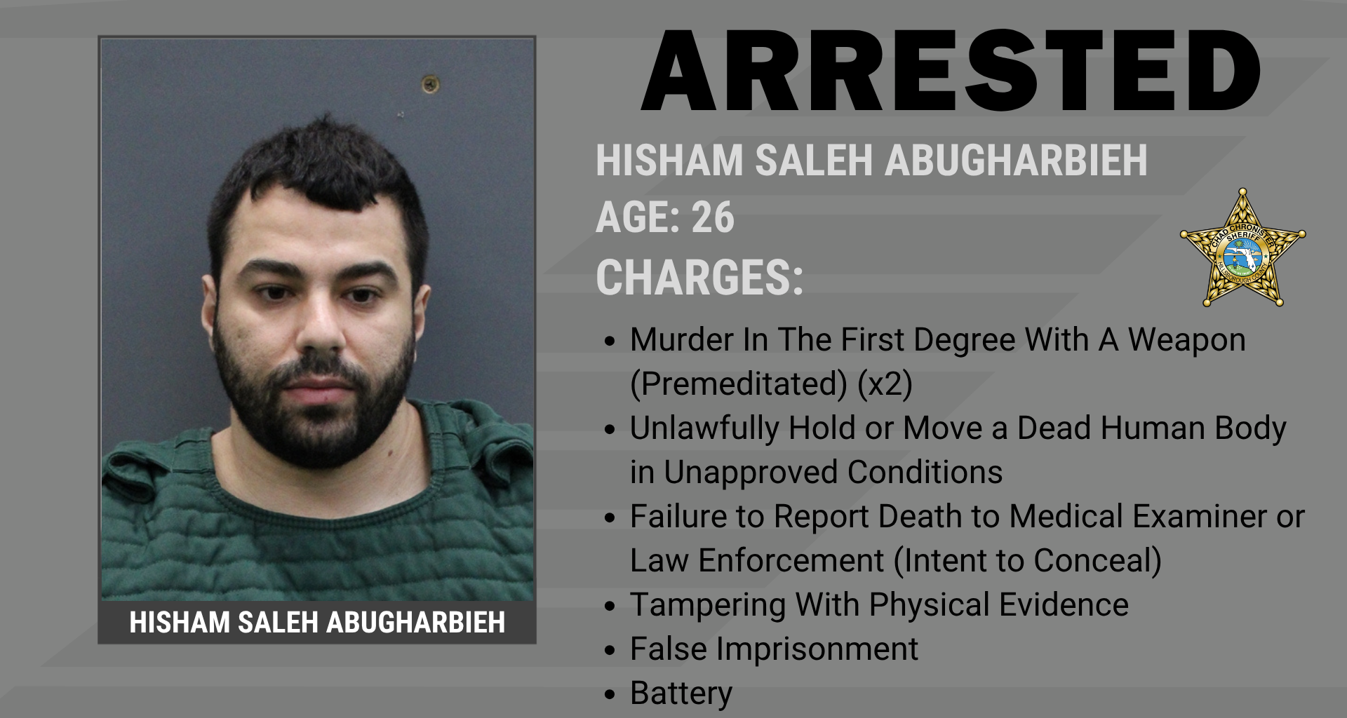 ­SUSPECT FACES TWO COUNTS OF MURDER IN THE FIRST DEGREE