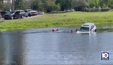 Elderly woman saved after car plunges into canal in Pompano Beach