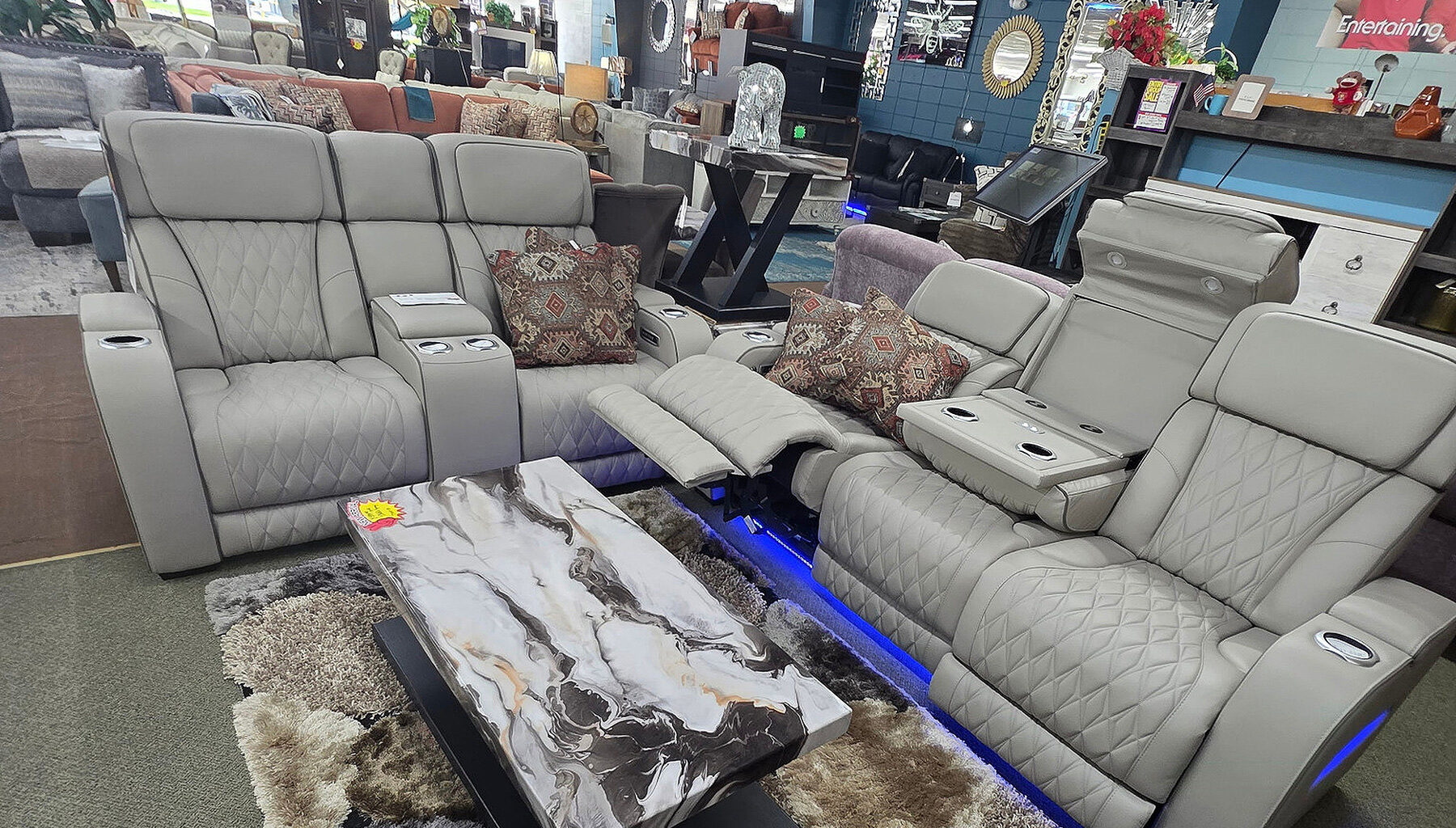 store interior with focus on living room furniture setup