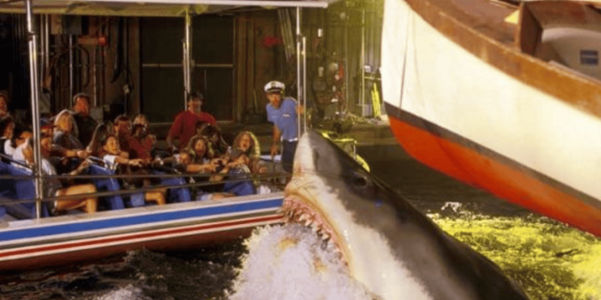 shark jumps out of water at Jaws ride in Universal Studios Florida