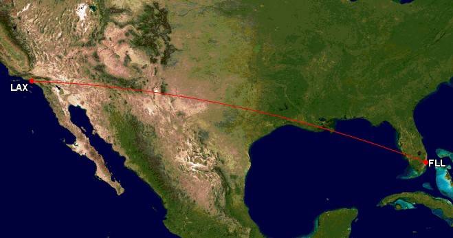 Los Angeles to Fort Lauderdale route map
