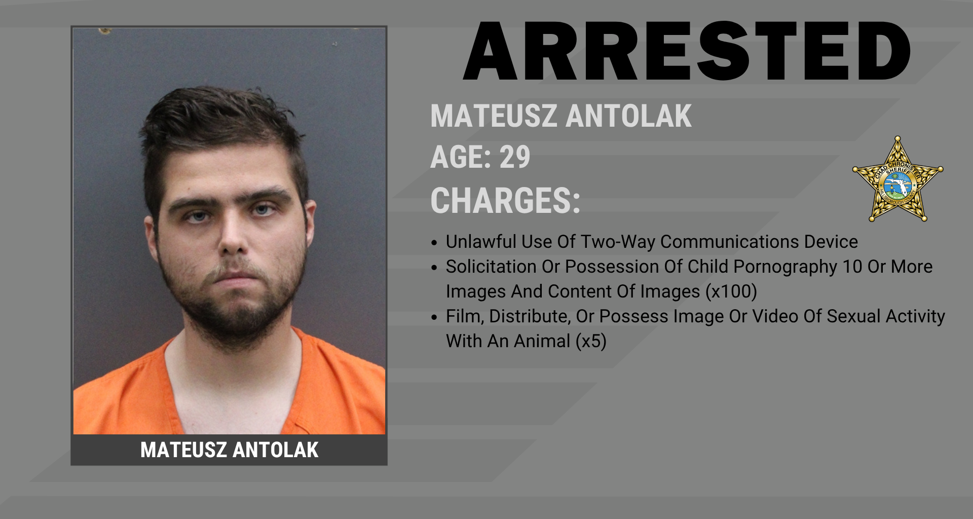 Man Arrested on 100 Counts of Child Pornography Charges