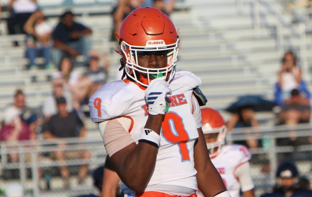 Defensive end McKenzi Aldeus was a bright spot for Boone on Thursday night with a pair of sacks against Lake Nona. (Chris Hays/Orlando Sentinel)