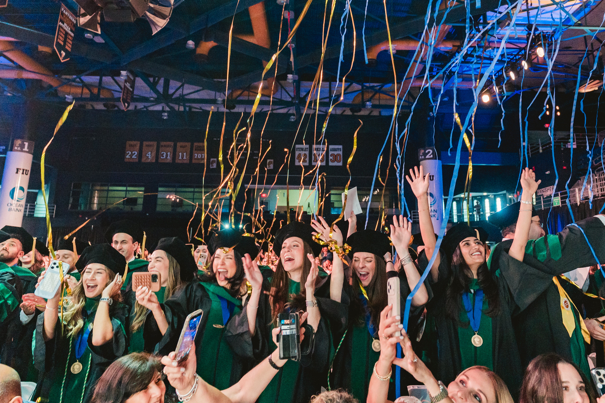 MD Class of 2026 is met with confetti as they turn their tassels at the close of their commencement ceremony.