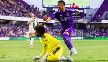 Tiago of Orlando City SC reacts after scoring a goal against Atlanta United FC in the 2026 US Open Cup Quarterfinals. Photo: Orlando City SC