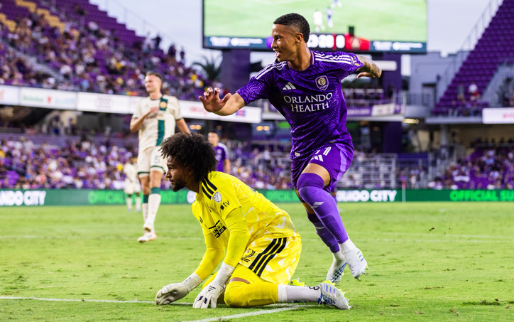 Tiago of Orlando City SC reacts after scoring a goal against Atlanta United FC in the 2026 US Open Cup Quarterfinals. Photo: Orlando City SC