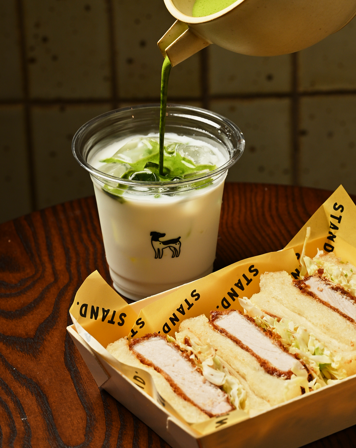 Matcha and a chicken katsu sando at Stand in Coral Gables.