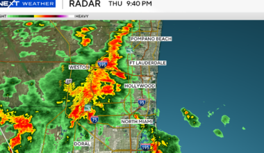 Heavy storms track toward eastern Broward County with localized flooding possible for Thursday night