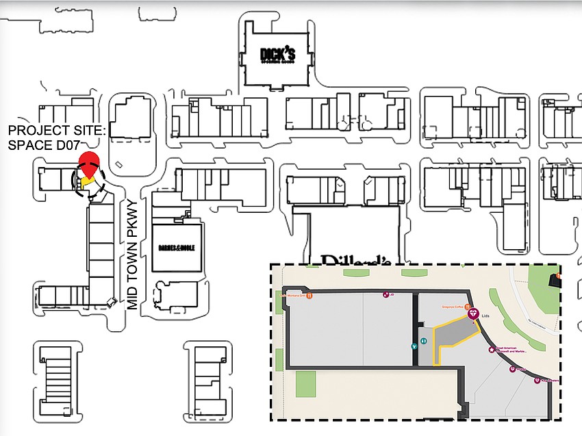 The city is reviewing a permit application for Shady Rays to build-out about 907 square feet at 10281 Midtown Parkway, next to Great American Cookies and Marble Slab Creamery in the traffic circle that winds around Maggiano’s Little Italy. The city is reviewing a permit application for Shady Rays to build-out about 907 square feet at 10281 Midtown Parkway, next to Great American Cookies and Marble Slab Creamery in the traffic circle that winds around Maggiano’s Little Italy.