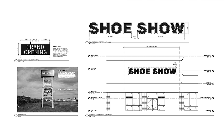 A site plan shows the signage for the store. A site plan shows the signage for the store.