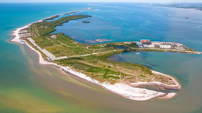 Aerial view of Honeymoon Island State Park, Florida.