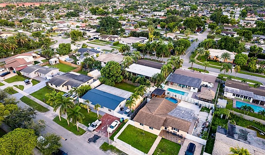 Aerial of residential area in Palm Springs, Florida.