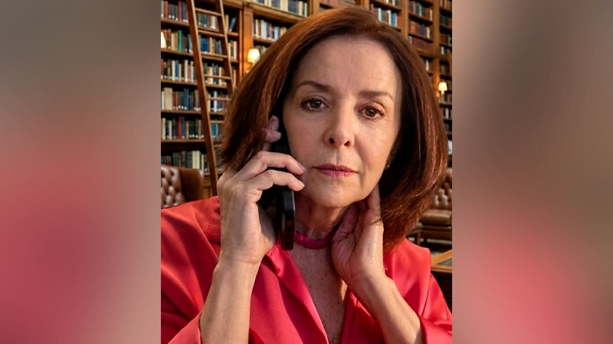 Patricia Escriva holding a phone.