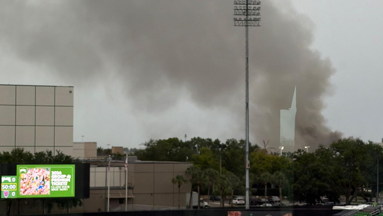 A non-residential building caught fire at USF St. Pete Saturday. (Drew Fellios)