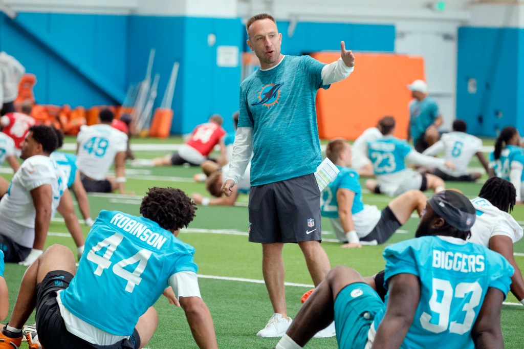 Photos: Malik Willis, coach Jeff Hafley at Dolphins OTAs