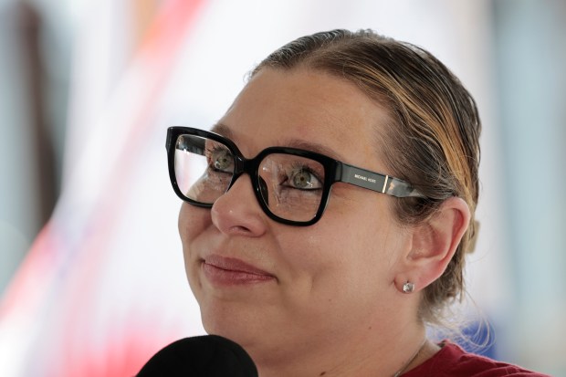 Cassandra Rivera speaks about her family sustaining injuries in last year's boat explosion on the Intracoastal Waterway. A news conference about boating safety was held in Fort Lauderdale on Monday, May 18, 2026. (Amy Beth Bennett / Sun Sentinel)