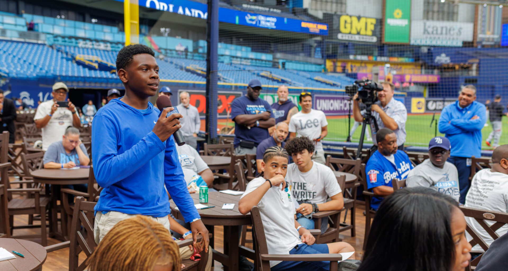 People at a baseball stadium