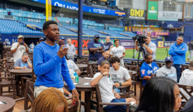 People at a baseball stadium
