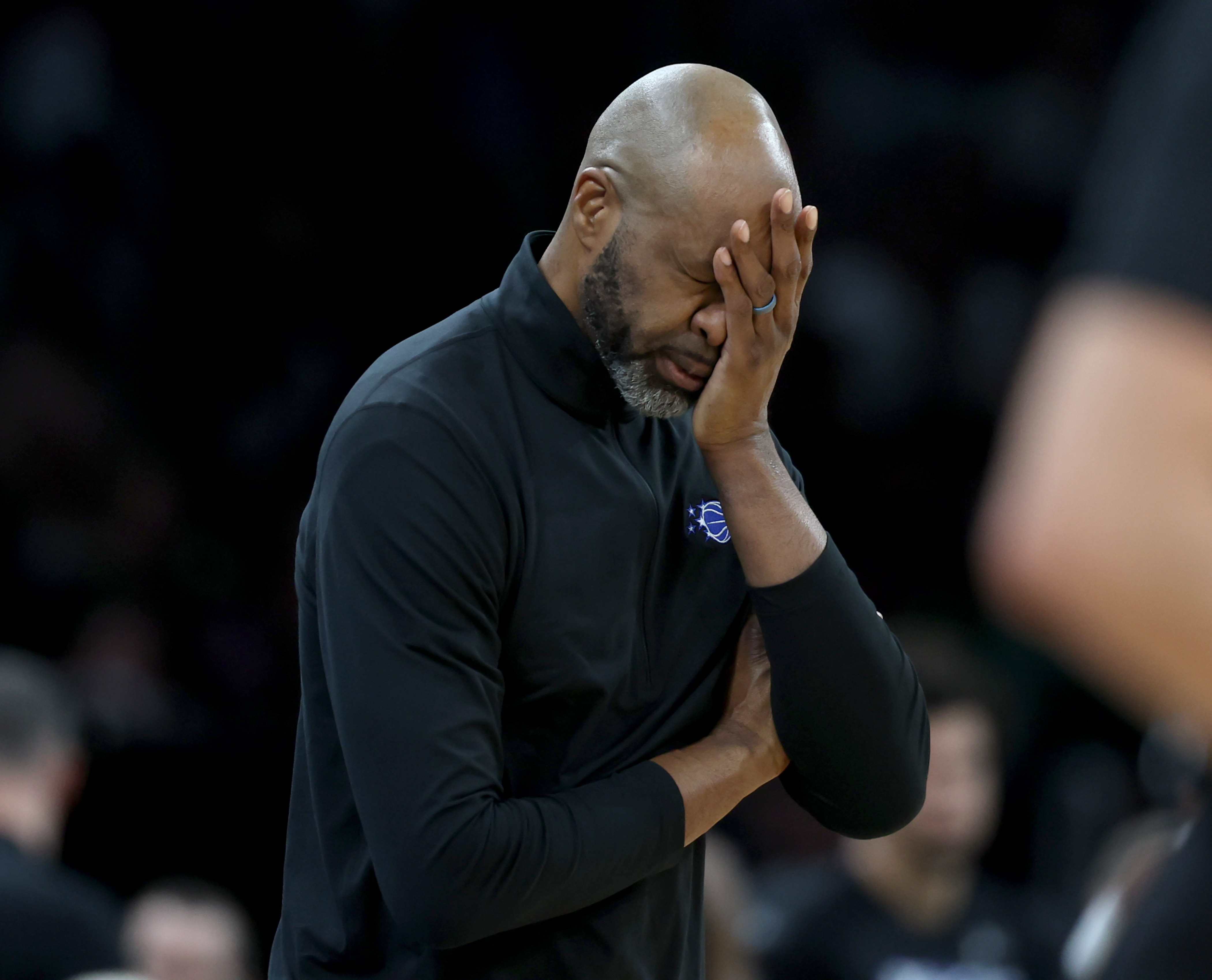 Orlando Magic Head Coach Jamahl Mosley reacts to a foul...