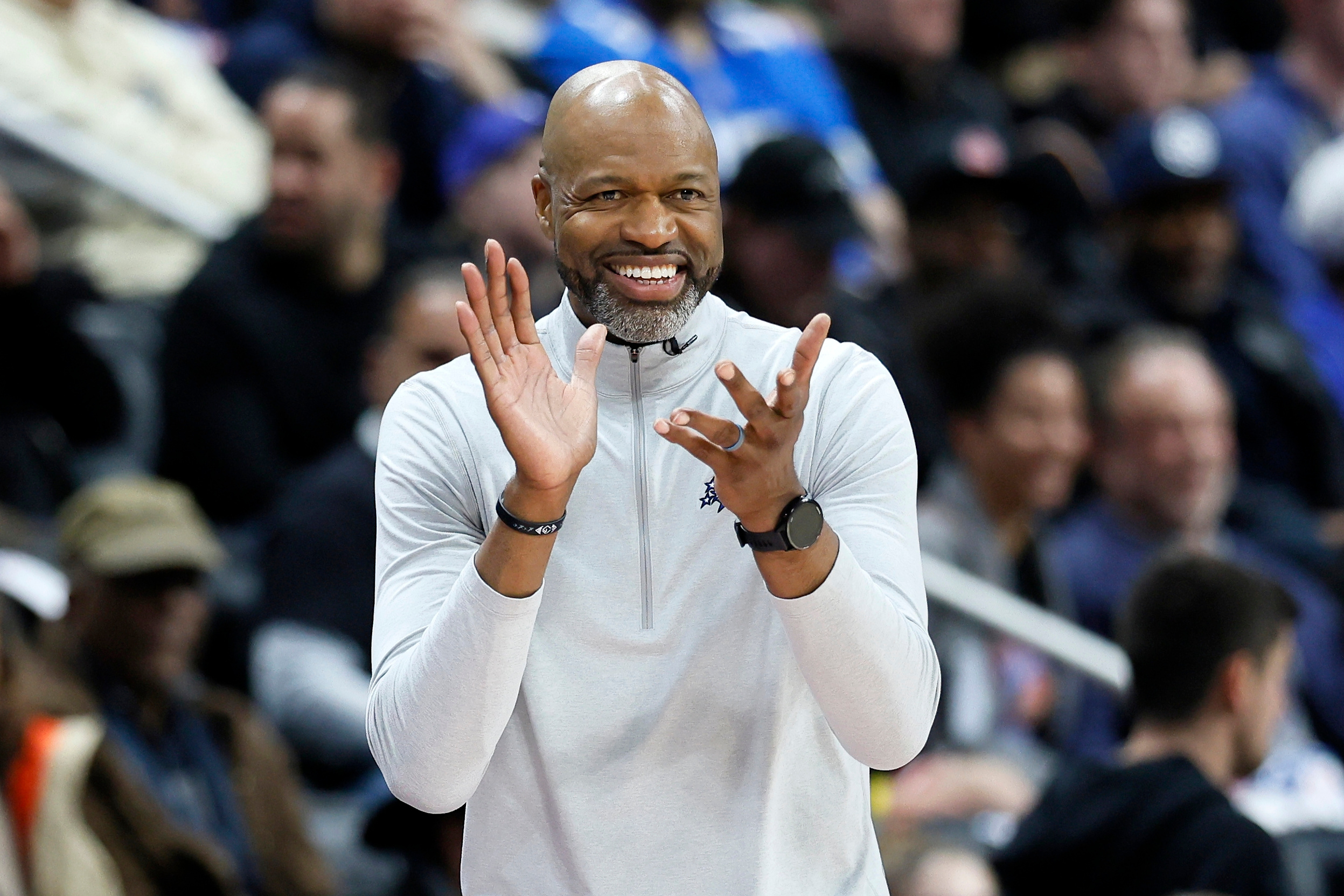 Orlando Magic head coach Jamahl Mosley cheers on his team...