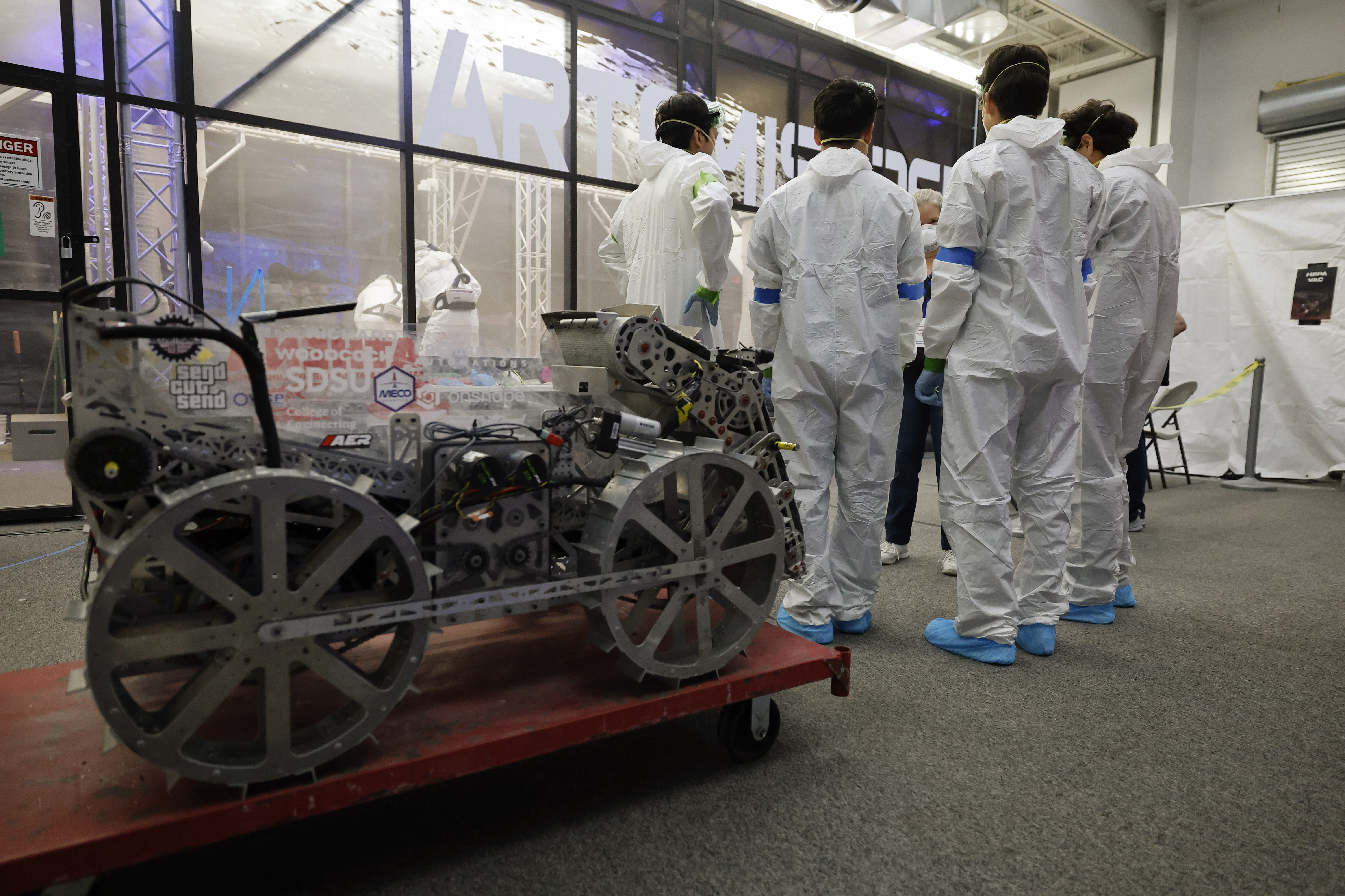 San Diego State University Lunaboticâs team is briefed before competing...