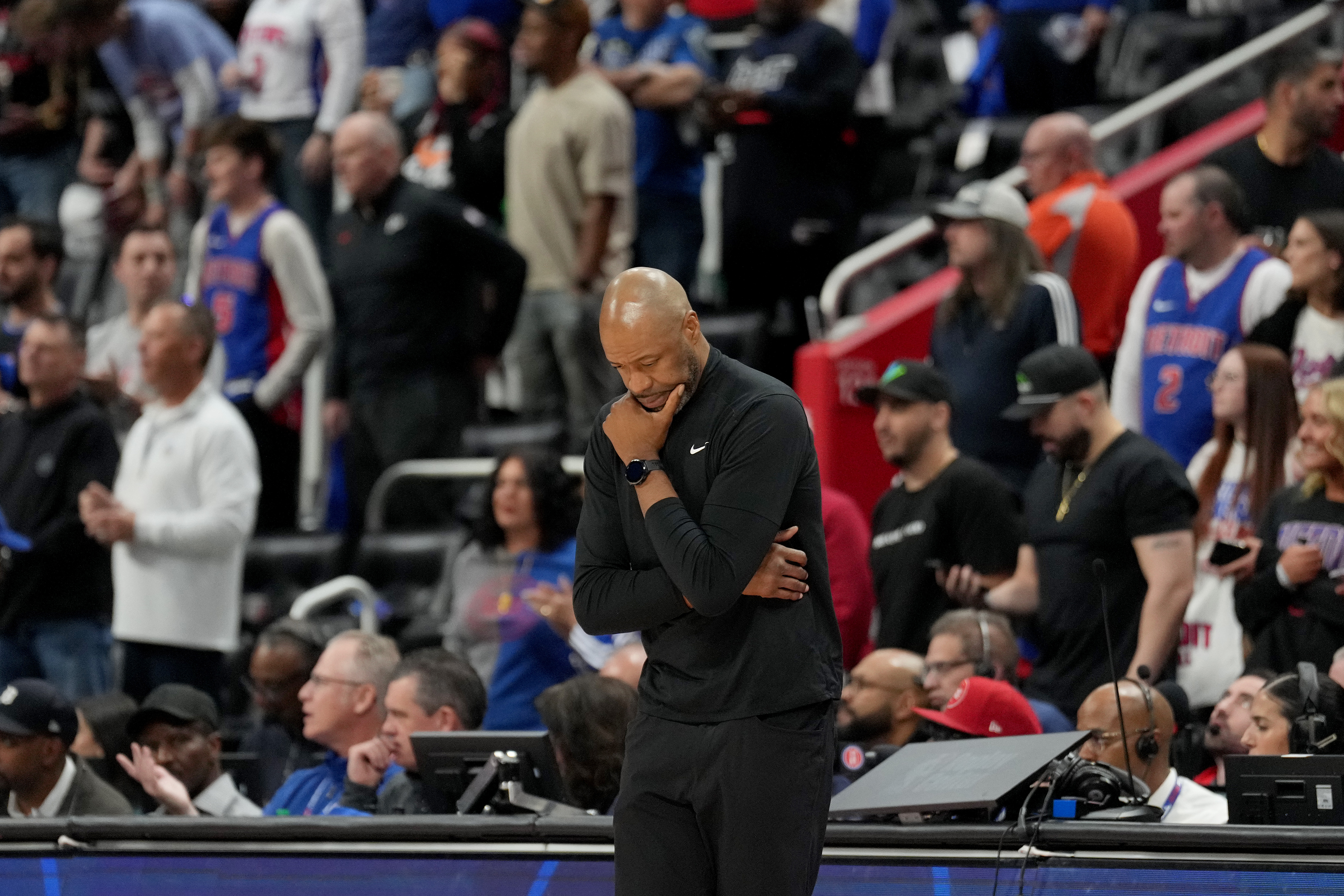Head coach Jamahl Mosley of the Orlando Magic reacts against...