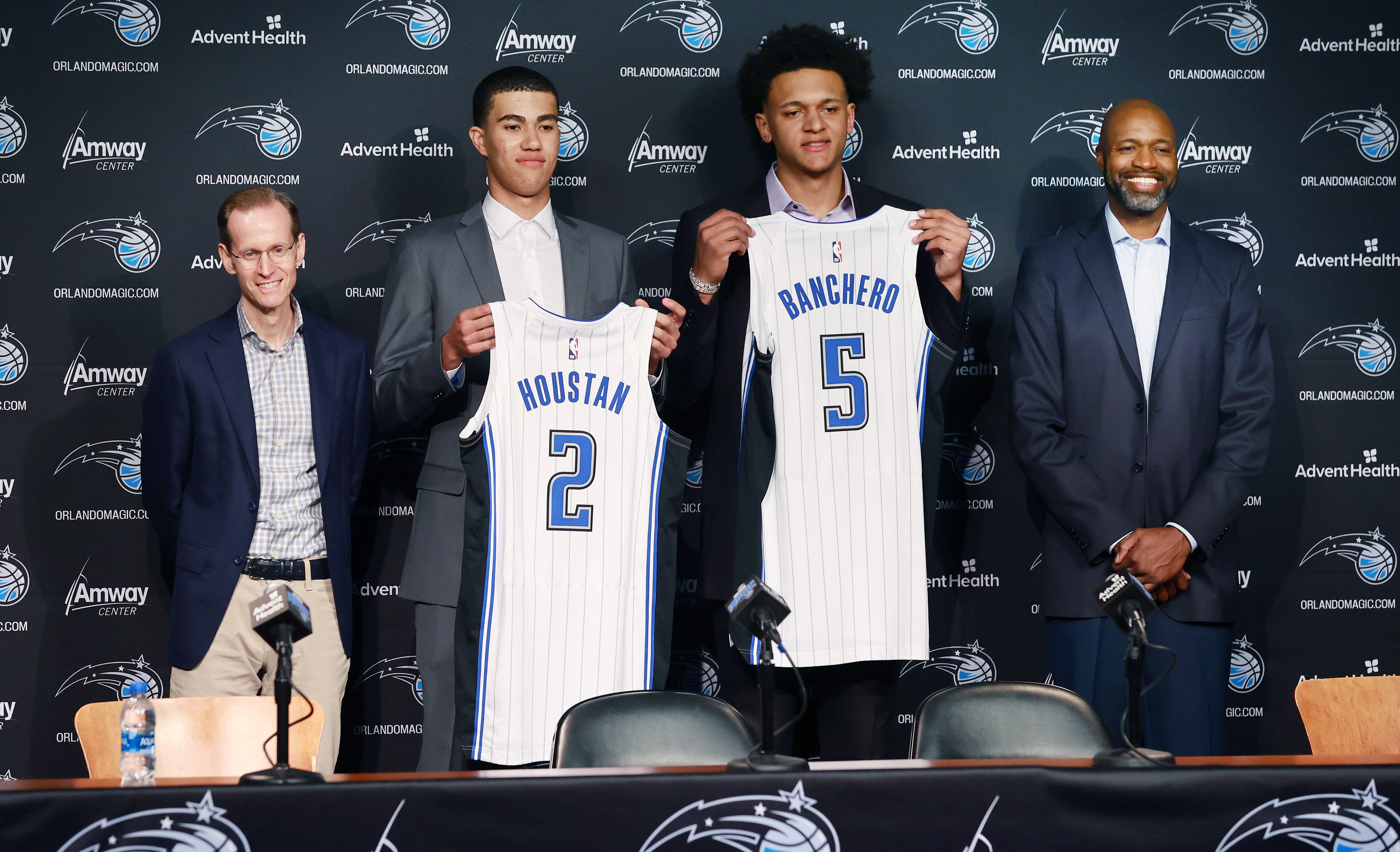 Orlando Magic NBA draft picks Paolo Banchero (5) and Caleb...