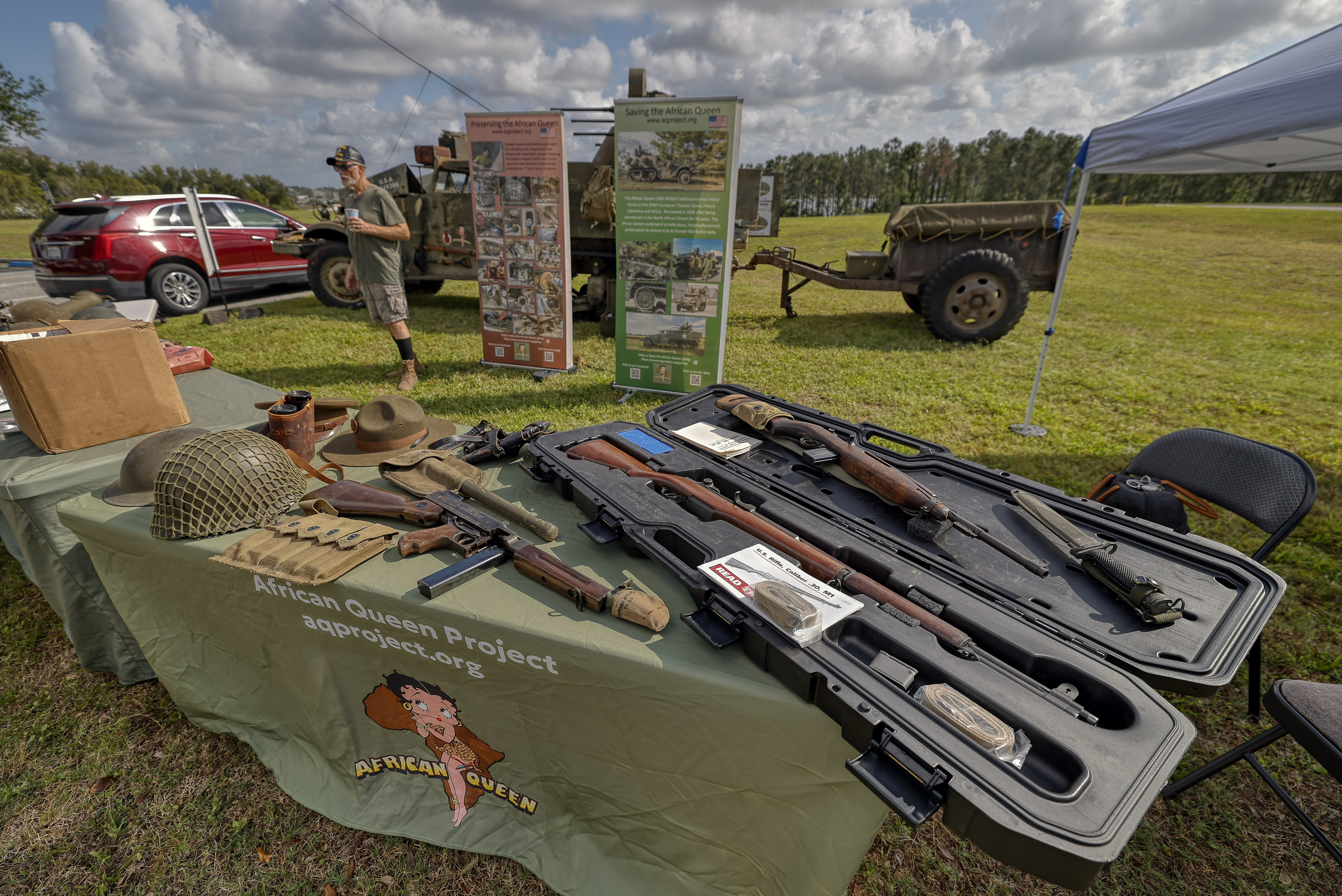 Military memorabilia display and a 1943 White M16A2 Half-Track from...
