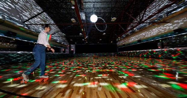 Keizah Aponte at the new roller skating rink at Primrose Lanes, on Tuesday, May 12, 2026. (Ricardo Ramirez Buxeda/ Orlando Sentinel)