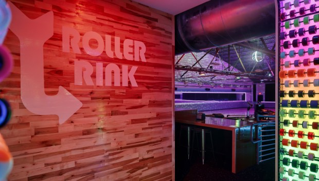 Entrance to the new roller skating rink at Primrose Lanes, on Tuesday, May 12, 2026. (Ricardo Ramirez Buxeda/ Orlando Sentinel)