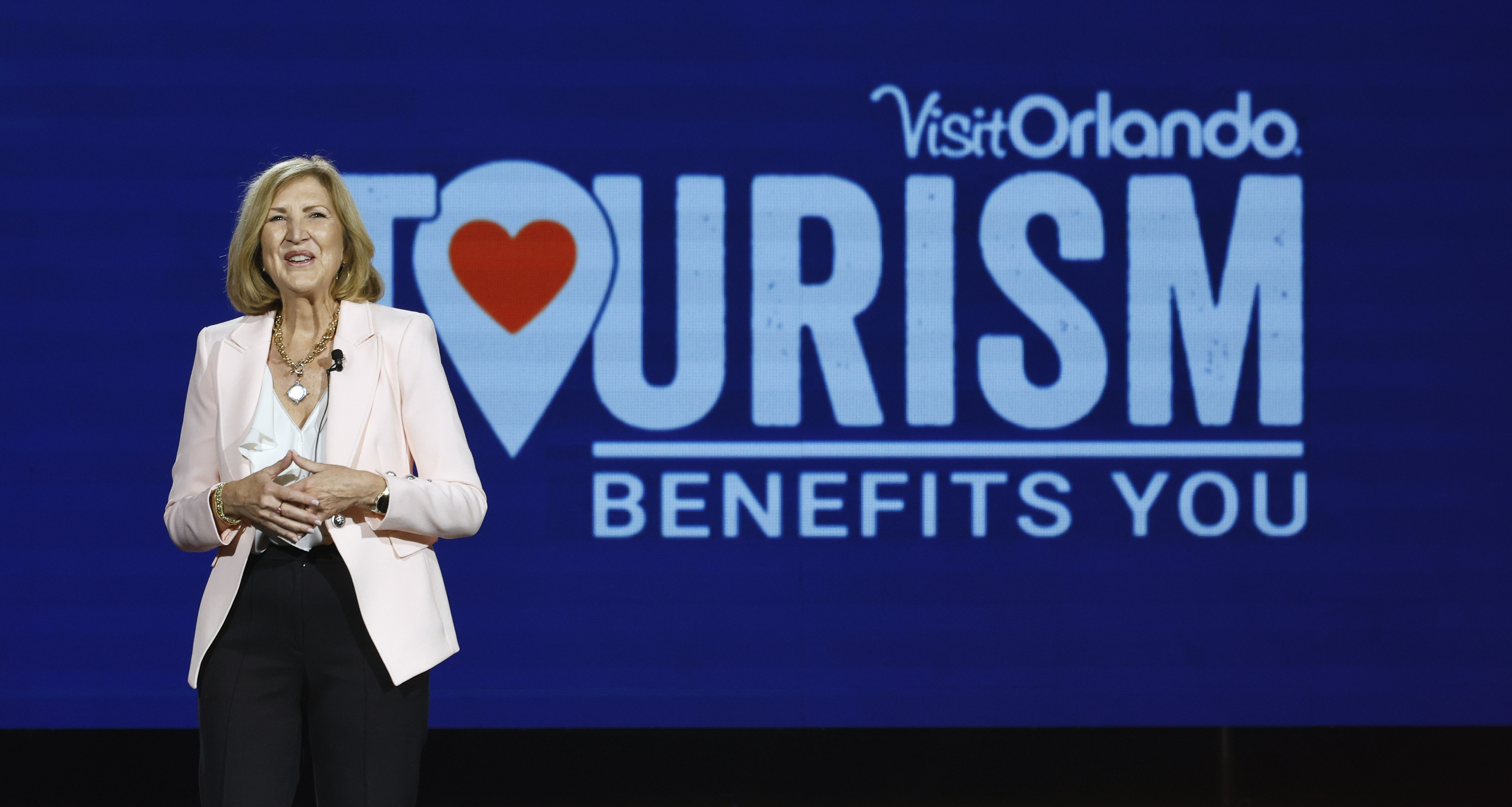 Visit Orlando Board Chair Barb Bowden speaks during the Visit...