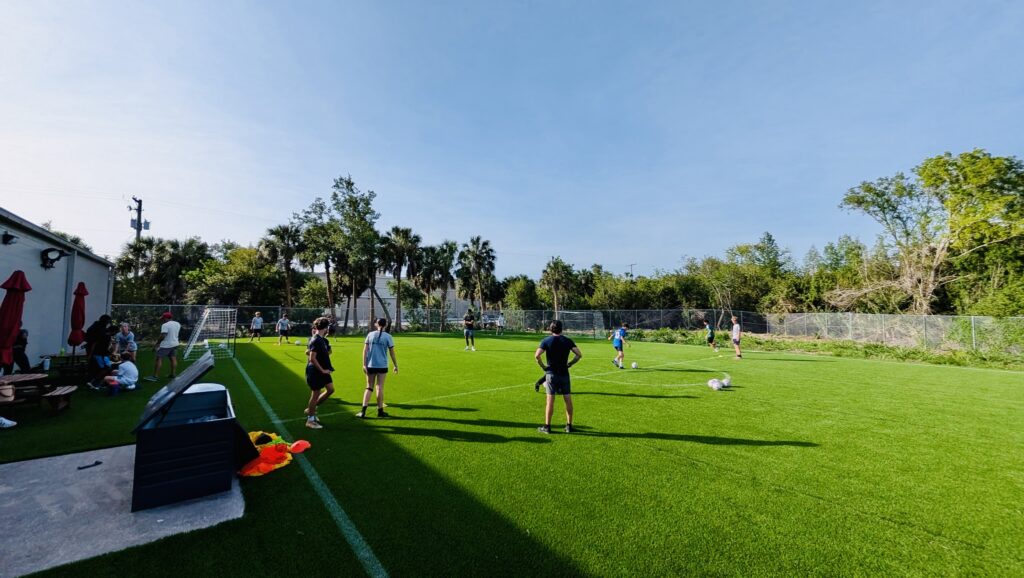 People on a soccer field
